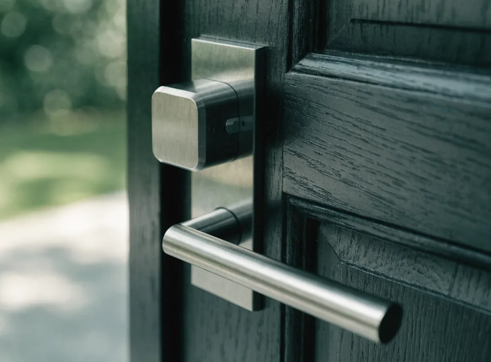 {site.name} technician installing a deadlock on a residential door in Gauteng